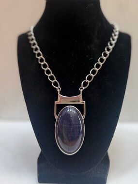 Lia Sophia Statement Necklace with Blue Oval Pendant